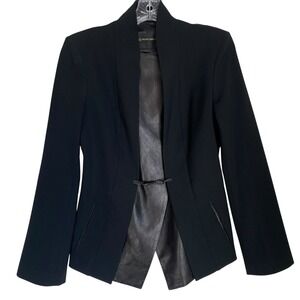 Plein Sud Blazer Women Size 44/M Black  Wool Leather Gothic Minimalist Office